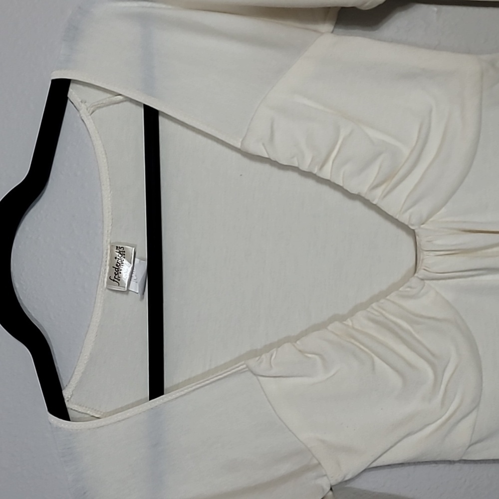 Y2K Fredericks Of Hollywood Babydoll Long Sleeve Top Size S White VNeck Fitted - Picture 2 of 12